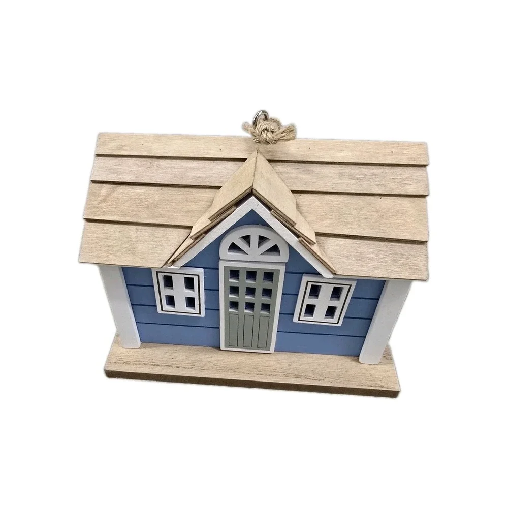 Small Blue and White Wooden Birdhouse Decorative Hanging Cottage